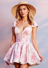 Godiva | Floral Homecoming Dress: Feel Stunning in Light Pink Satin for Your Dance - Light Pink Floral - PromDressClub